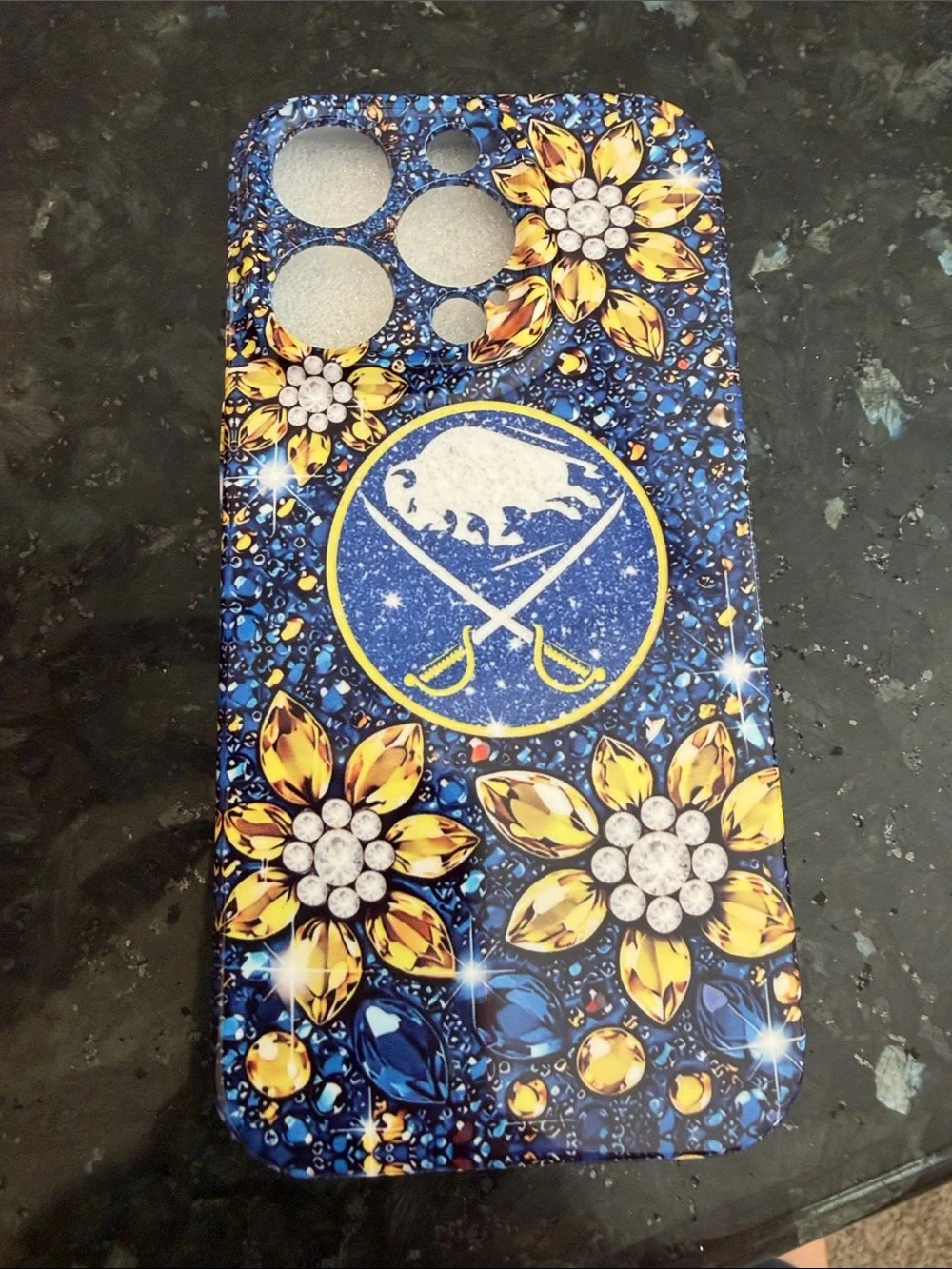 Blue Floral Buffalo Sabres Rhinestone Phone Case - Fits Compatible Models